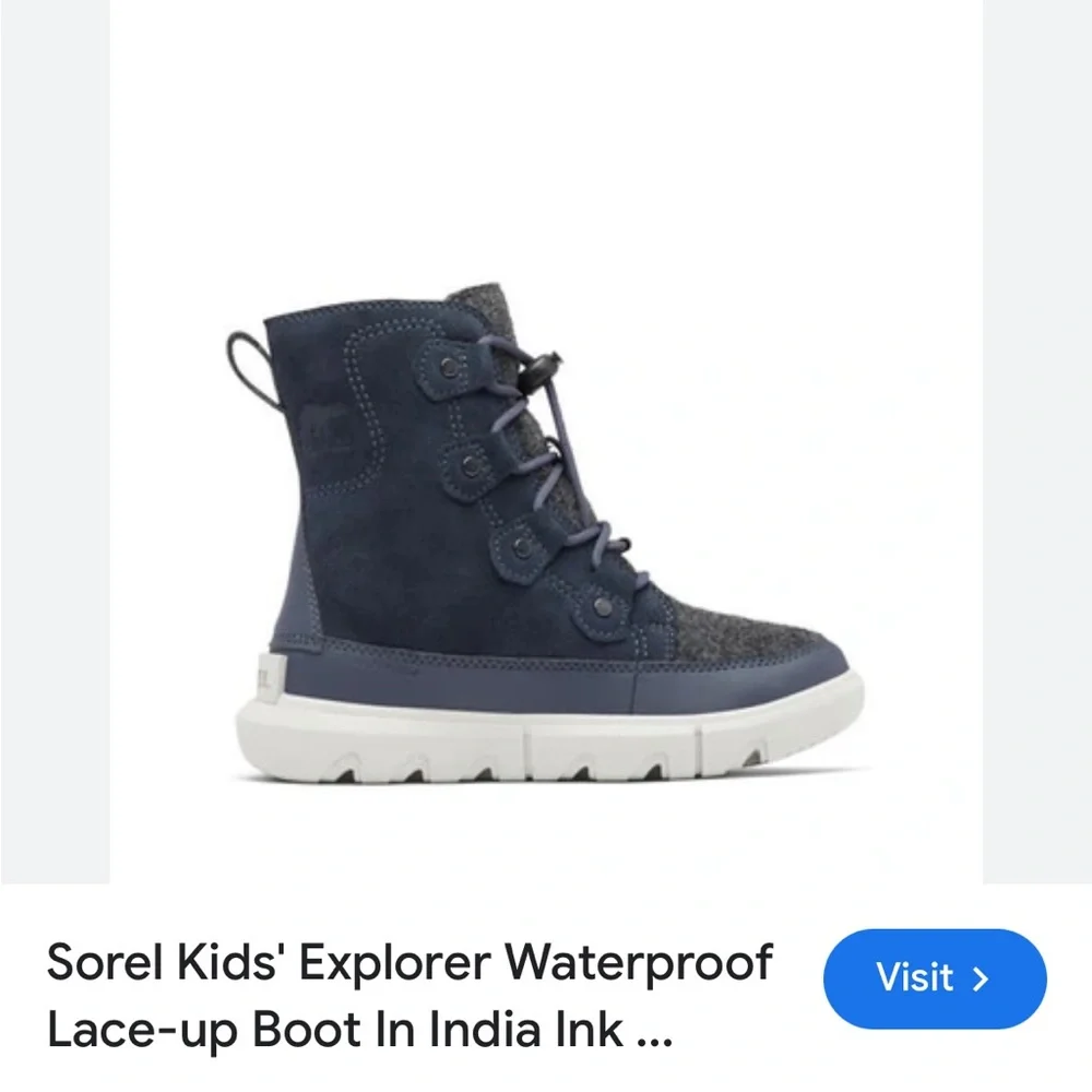 Sorel Kids' Explorer Waterproof Lace-up Boot In India Ink/ Moonstone size 11 new